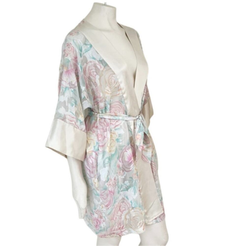 VTG L.A. INTIMATES Floral Kimono Robe  Satin trim Romantic Coquette  SZ M